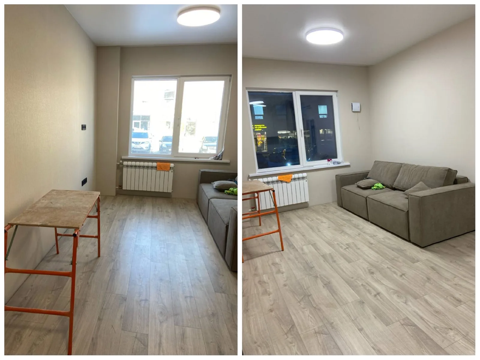 Гостиная до и после генеральной уборки 2-комнатной квартиры 65 м² в Барнауле