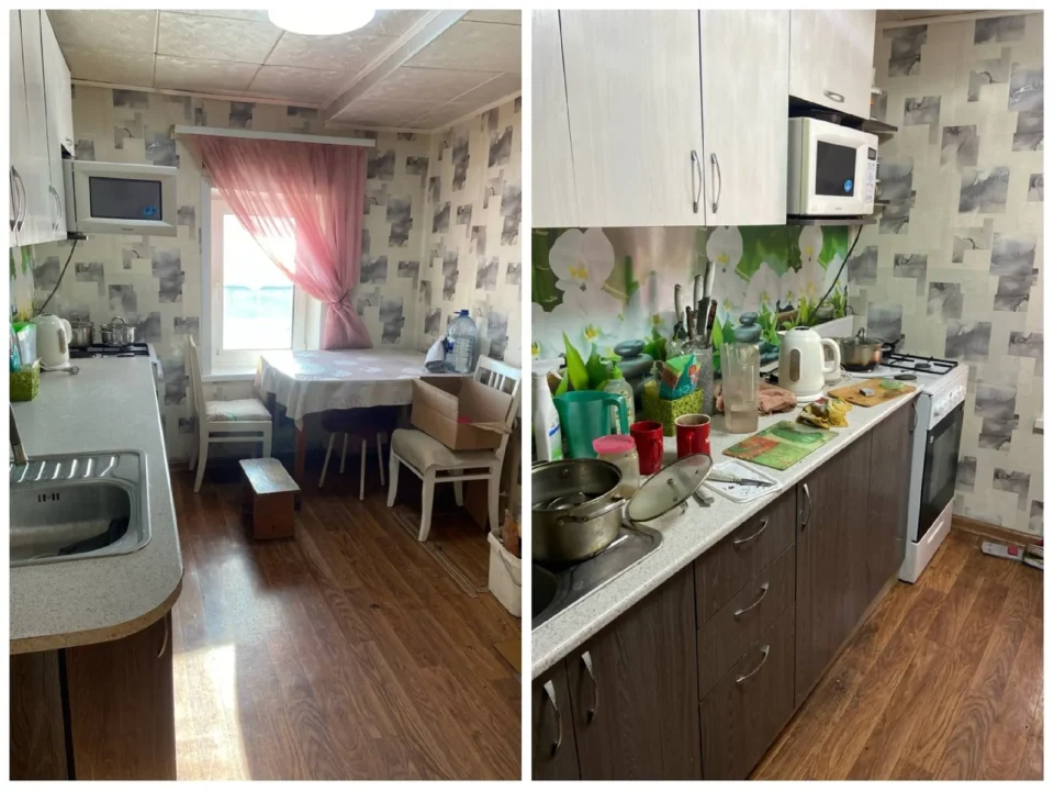Кухня до и после генеральной уборки частного дома 70 м² в Барнауле