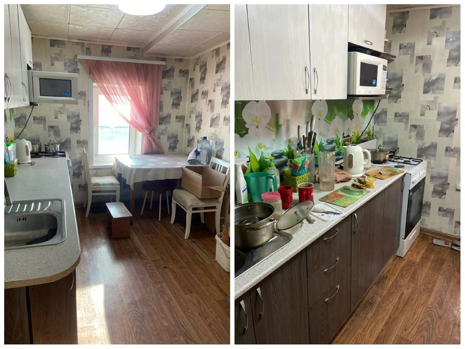 Кухня до и после генеральной уборки частного дома 70 м² в Барнауле